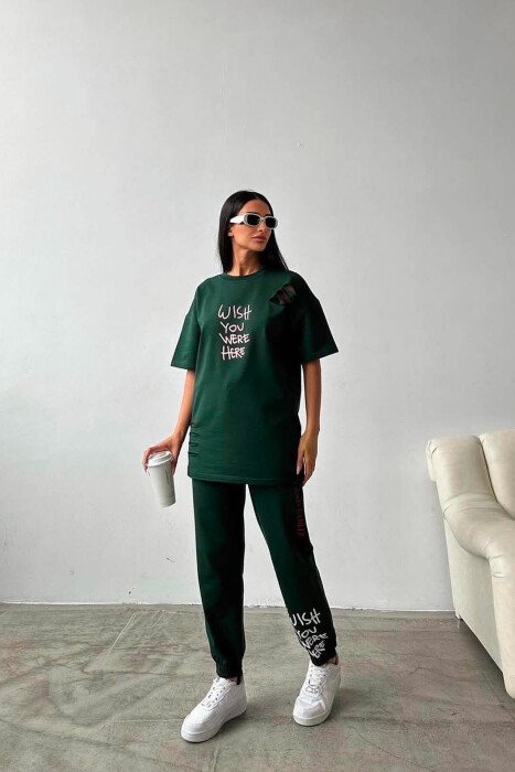 WRITTINGS COTTON JOGGERS+T-SHIRT WOMEN SET GREEN/JESHILE - 1