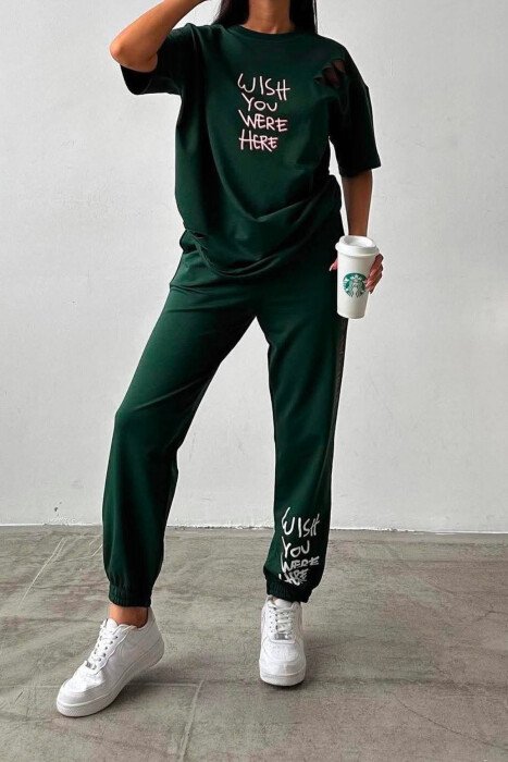 WRITTINGS COTTON JOGGERS+T-SHIRT WOMEN SET GREEN/JESHILE - 2