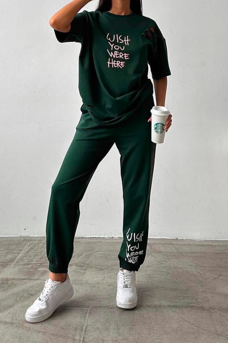 WRITTINGS COTTON JOGGERS+T-SHIRT WOMEN SET GREEN/JESHILE - 2