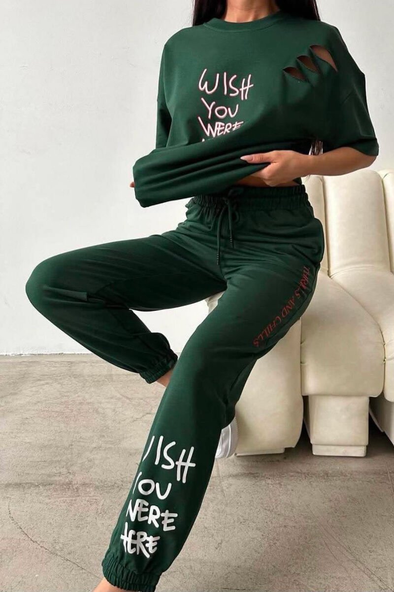 WRITTINGS COTTON JOGGERS+T-SHIRT WOMEN SET GREEN/JESHILE - 3