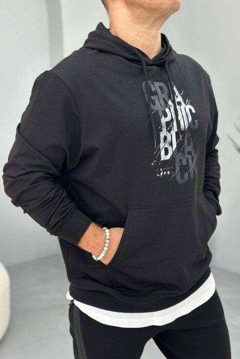 WRITTINGS COTTON MEN HOODIE BLACK/ E ZEZE - KLAUDIO FASHION