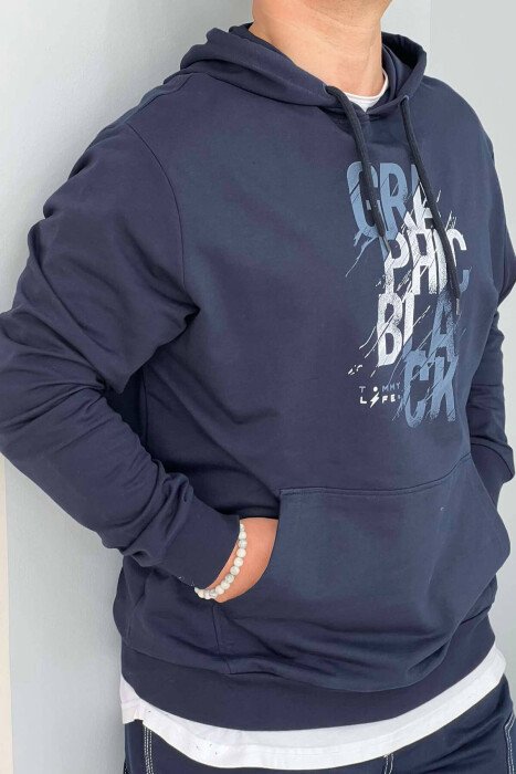 WRITTINGS COTTON MEN HOODIE BLUE/BLU - KLAUDIO FASHION