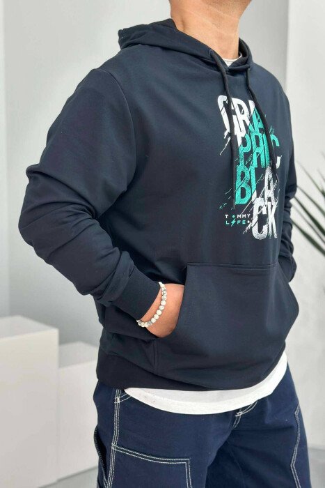 HOODIE PAMBUKU PËR MESHKUJ NË NGJYRËN BLU E ERRËT - KLAUDIO FASHION