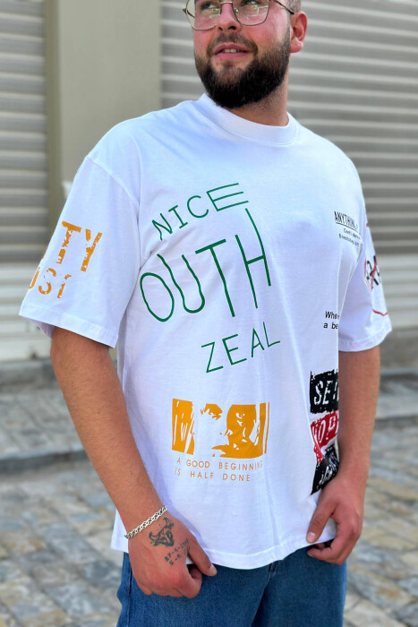 WRITTINGS COTTON MEN T-SHIRT WHITE-E BARDHE - KLAUDIO FASHION