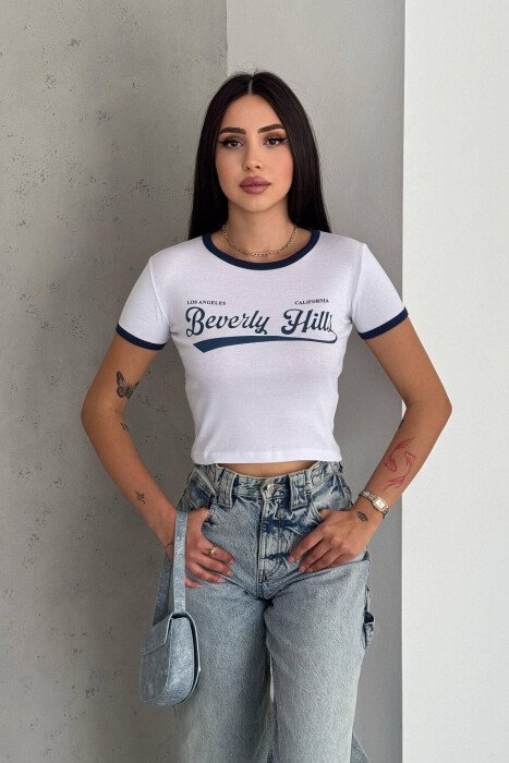 WRITTINGS COTTON SHORT WOMAN T-SHIRT WHITE-E BARDHE - KLAUDIO FASHION