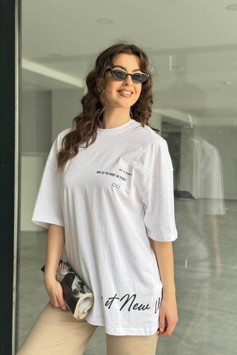 WRITTINGS COTTON WOMAN T-SHIRT WHITE-E BARDHE - KLAUDIO FASHION