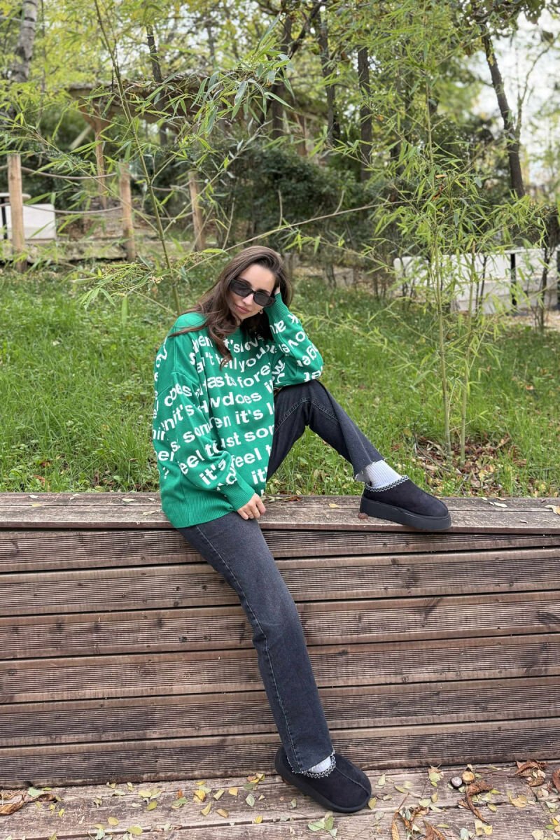 WRITTINGS DESIGN ROUND NECK WOMEN SWEATER GREEN/JESHILE - 1