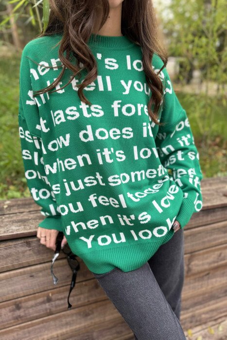 WRITTINGS DESIGN ROUND NECK WOMEN SWEATER GREEN/JESHILE - 3