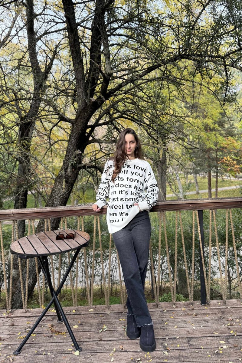 WRITTINGS DESIGN ROUND NECK WOMEN SWEATER WHITE-E BARDHE - 1