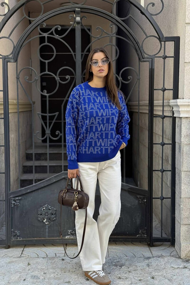 WRITTINGS DESIGNED ROUND NECK WOMEN SWEATER BLUE/BLU - 1