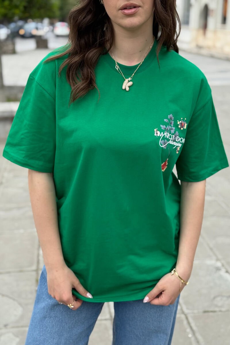 WRITTINGS FLOWERS DESIGN WOMEN T-SHIRT GREEN/JESHILE - 1