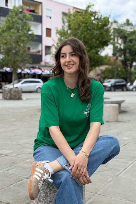 WRITTINGS FLOWERS DESIGN WOMEN T-SHIRT GREEN/JESHILE - 2