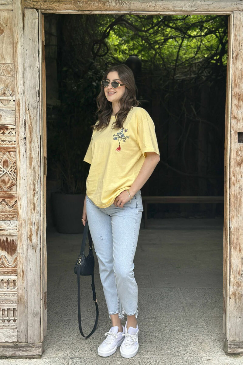 WRITTINGS FLOWERS DESIGN WOMEN T-SHIRT YELLOW/E VERDHE - 3