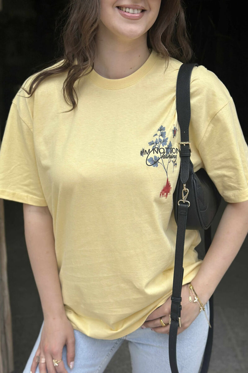 WRITTINGS FLOWERS DESIGN WOMEN T-SHIRT YELLOW/E VERDHE - 5