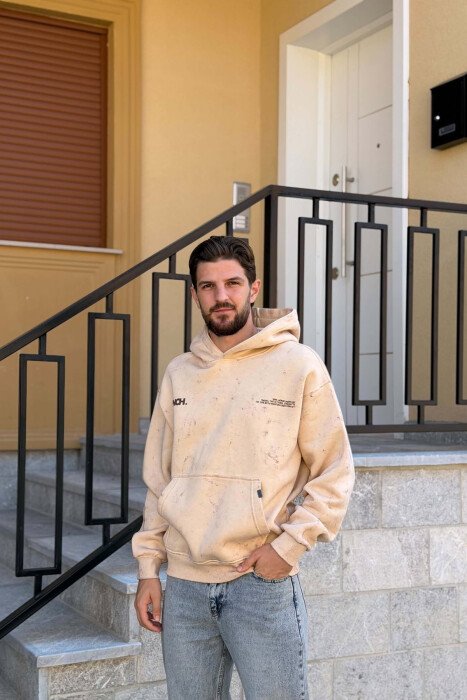 WRITTINGS FLUFFY MEN HOODIE BEIGE/BEZHE - KLAUDIO FASHION