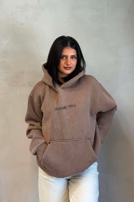 WRITTINGS FLUFFY WOMEN HOODIE BROWN/KAFE - KLAUDIO FASHION