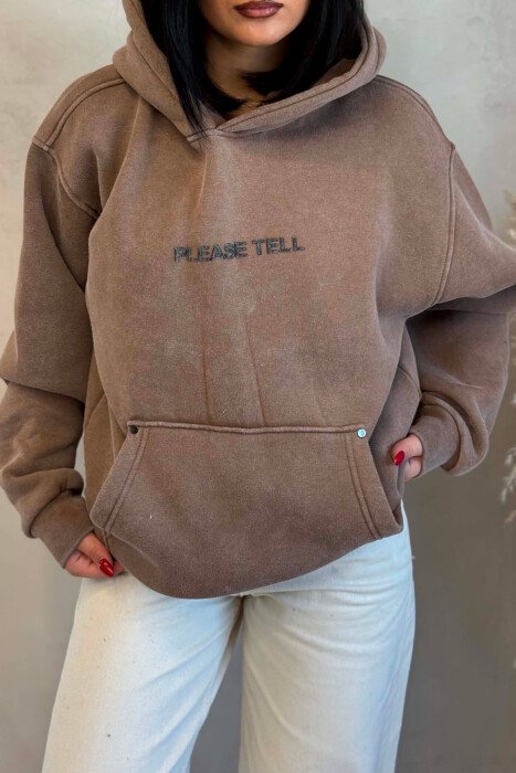 WRITTINGS FLUFFY WOMEN HOODIE BROWN/KAFE - 2