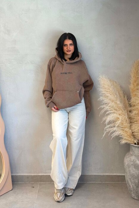 WRITTINGS FLUFFY WOMEN HOODIE BROWN/KAFE - 5