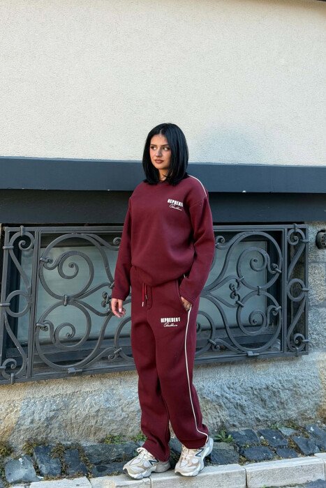 WRITTINGS FLUFFY SWEATSHIRT + SWEATPANTS WOMAN SET BURGUNDY/VISHNJE - 3