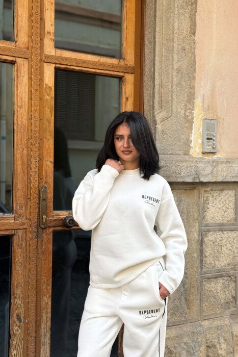 WRITTINGS FLUFFY SWEATSHIRT + SWEATPANTS WOMAN SET WHITE-E BARDHE - 3