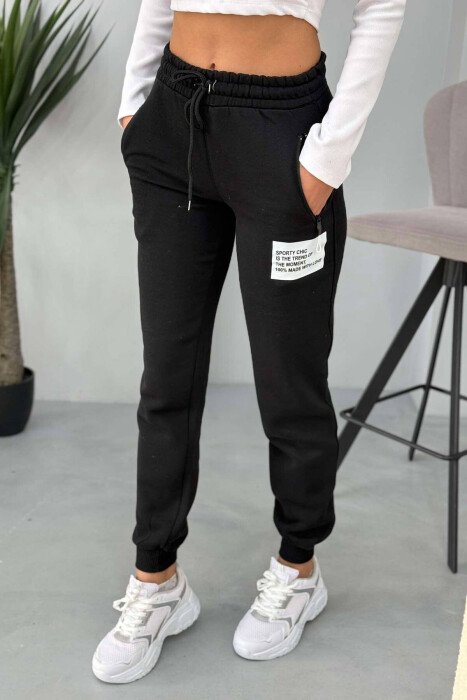 WRITTINGS FLUFFY WOMEN SWEATPANTS BLACK/ E ZEZE - KLAUDIO FASHION