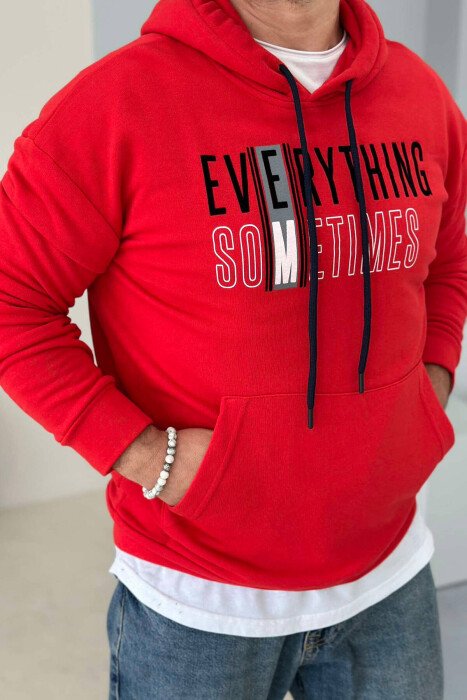 WRITTINGS HOOD COTTON MEN HOODIE RED/E KUQE - KLAUDIO FASHION