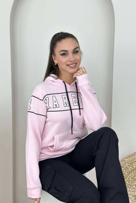 BLUZË PAMBUKU ME KAPUC PËR FEMRA NË NGJYRË BABY PINK - KLAUDIO FASHION