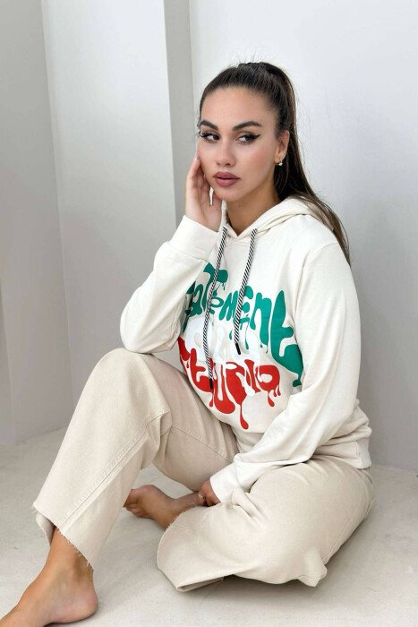 BLUZË PAMBUKU ME KAPUC PËR FEMRA NË NGJYRË KREM - KLAUDIO FASHION