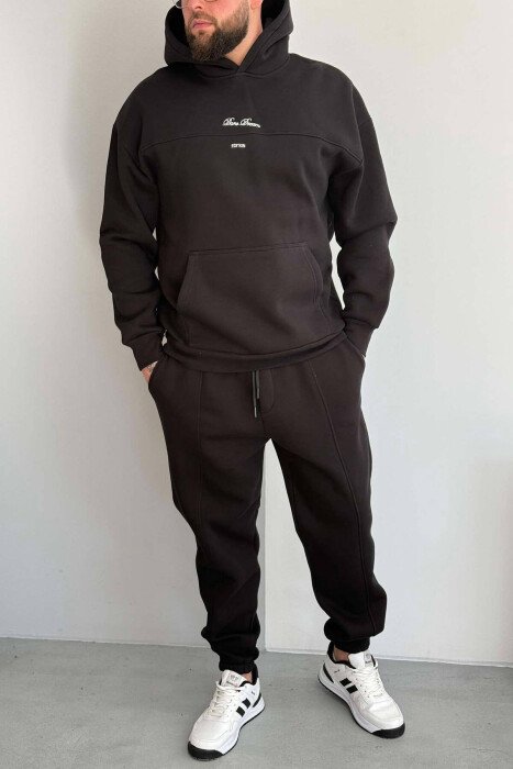 WRITTINGS HOODED MEN FLUFFY SET BLACK/ E ZEZE - KLAUDIO FASHION