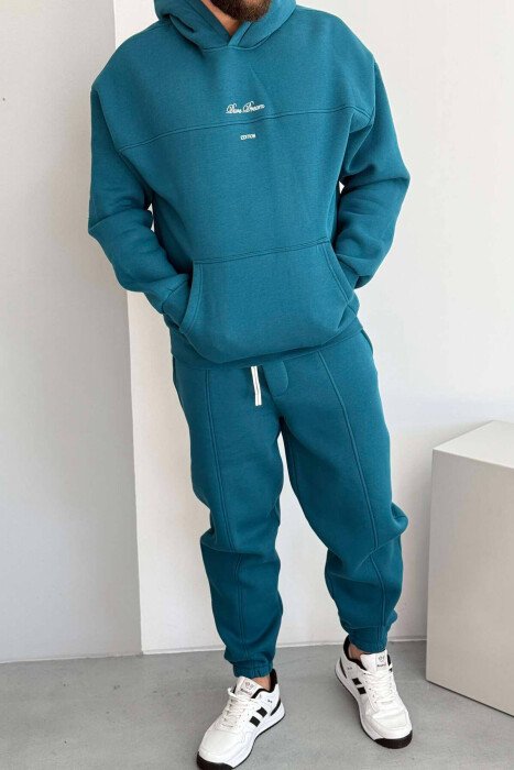 WRITTINGS HOODED MEN FLUFFY SET BLUE STONE/GK - KLAUDIO FASHION