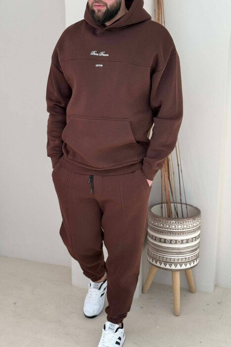 WRITTINGS HOODED MEN FLUFFY SET BROWN/KAFE - KLAUDIO FASHION