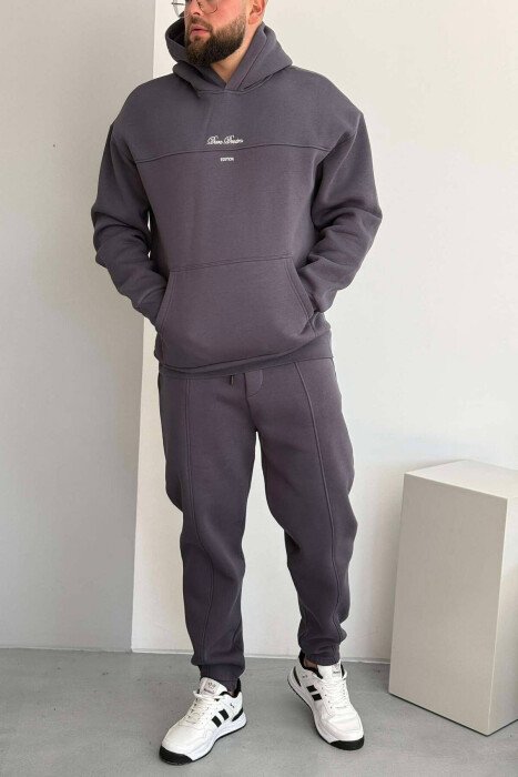 WRITTINGS HOODED MEN FLUFFY SET DARK GREY/GEE - KLAUDIO FASHION