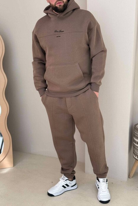WRITTINGS HOODED MEN FLUFFY SET LIGHT BROWN/KAZB - KLAUDIO FASHION