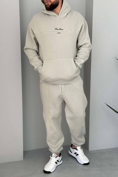 WRITTINGS HOODED MEN FLUFFY SET LIGHT GREY/GZ - KLAUDIO FASHION