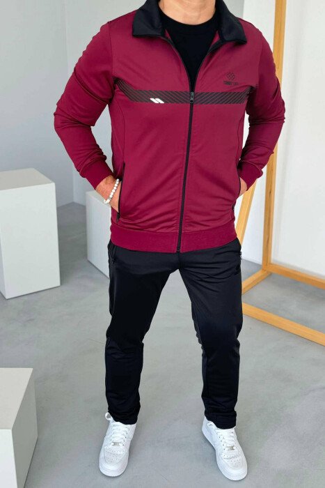 WRITTINGS JACKET+SWEATPANTS ONE COLOR MEN SET BURGUNDY/VISHNJE - 1