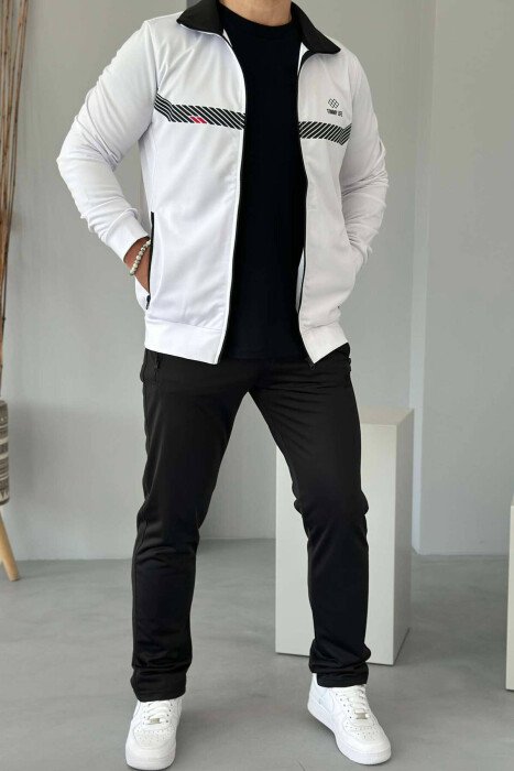 WRITTINGS JACKET+SWEATPANTS ONE COLOR MEN SET WHITE-E BARDHE - KLAUDIO FASHION