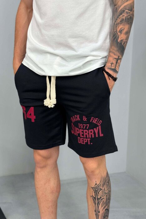 WRITTINGS LACING MEN SHORT SWEATPANTS DARK BLUE/BEE - 2