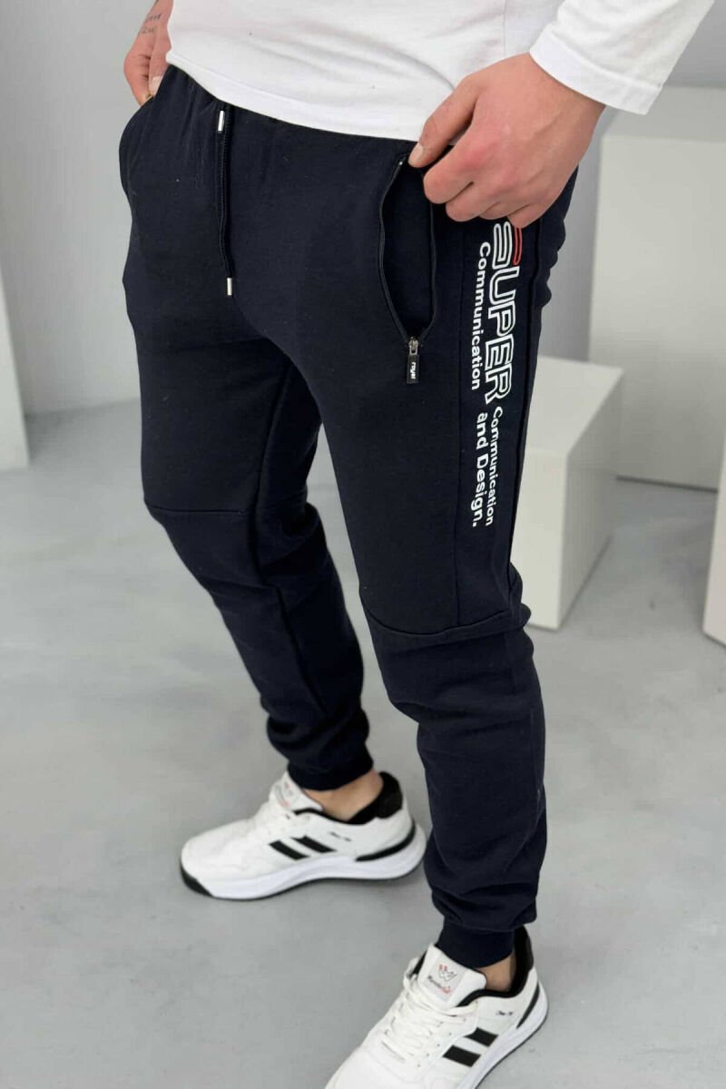 WRITTINGS MEN FLUFFY SWEATPANTS DARK BLUE/BEE - 2