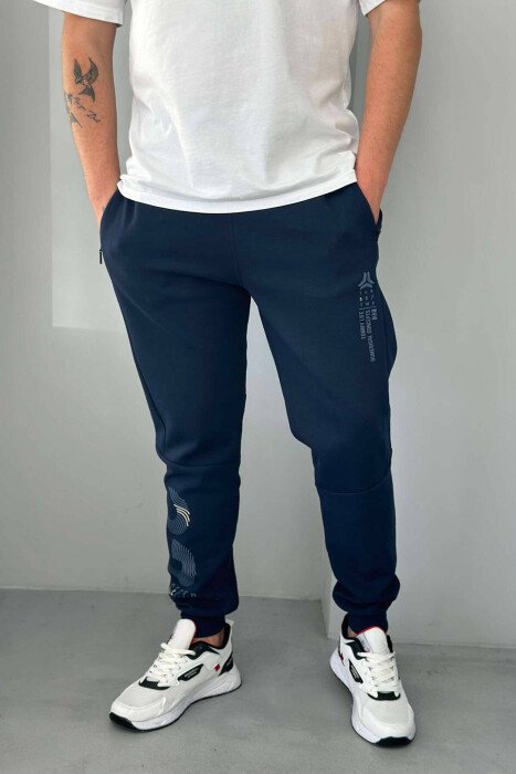 WRITTINGS ONE COLOR MEN SWEATPANTS DARK BLUE/BEE - 2