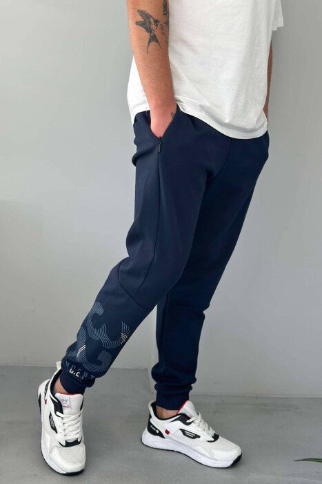 WRITTINGS ONE COLOR MEN SWEATPANTS DARK BLUE/BEE - 3