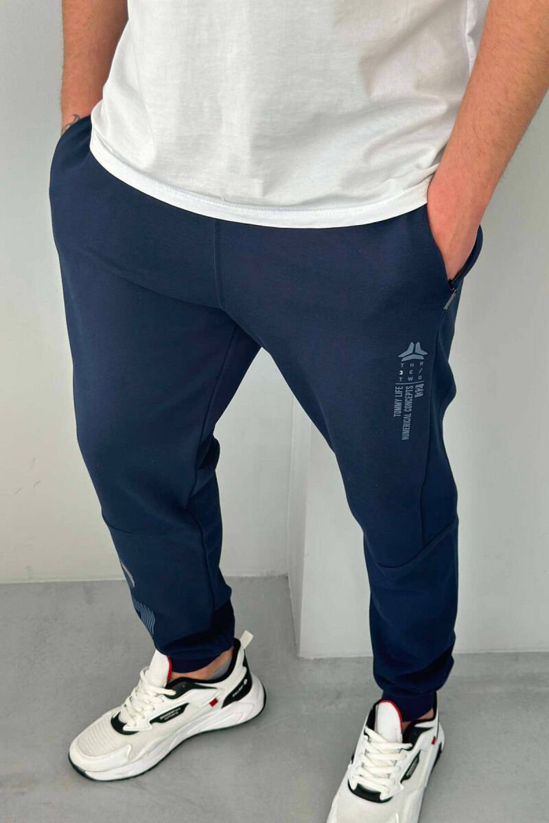 WRITTINGS ONE COLOR MEN SWEATPANTS DARK BLUE/BEE - 1