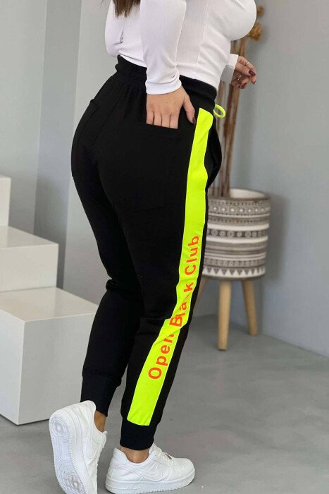 WRITTINGS NEON LINE COTTON WOMAN SWEATPANTS BLACK/ E ZEZE - 3