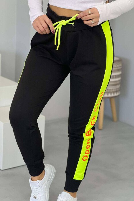 WRITTINGS NEON LINE COTTON WOMAN SWEATPANTS BLACK/ E ZEZE - KLAUDIO FASHION