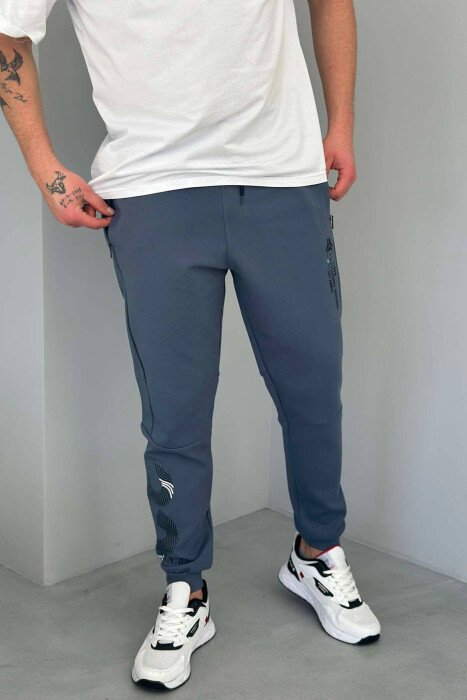 WRITTINGS ONE COLOR MEN SWEATPANTS LIGHTBLUE/BZ - KLAUDIO FASHION