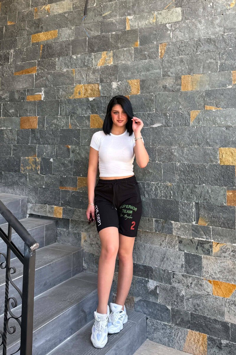 WRITTINGS ONE COLOR WOMAN SHORT SWEATPANTS BLACK/ E ZEZE - 1