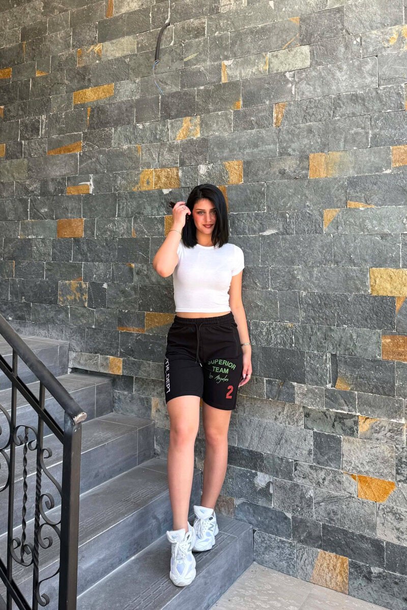 WRITTINGS ONE COLOR WOMAN SHORT SWEATPANTS BLACK/ E ZEZE - 3