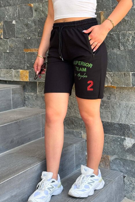 WRITTINGS ONE COLOR WOMAN SHORT SWEATPANTS BLACK/ E ZEZE - 4