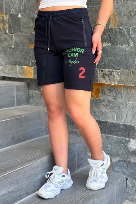 WRITTINGS ONE COLOR WOMAN SHORT SWEATPANTS DARK BLUE/BEE - 4