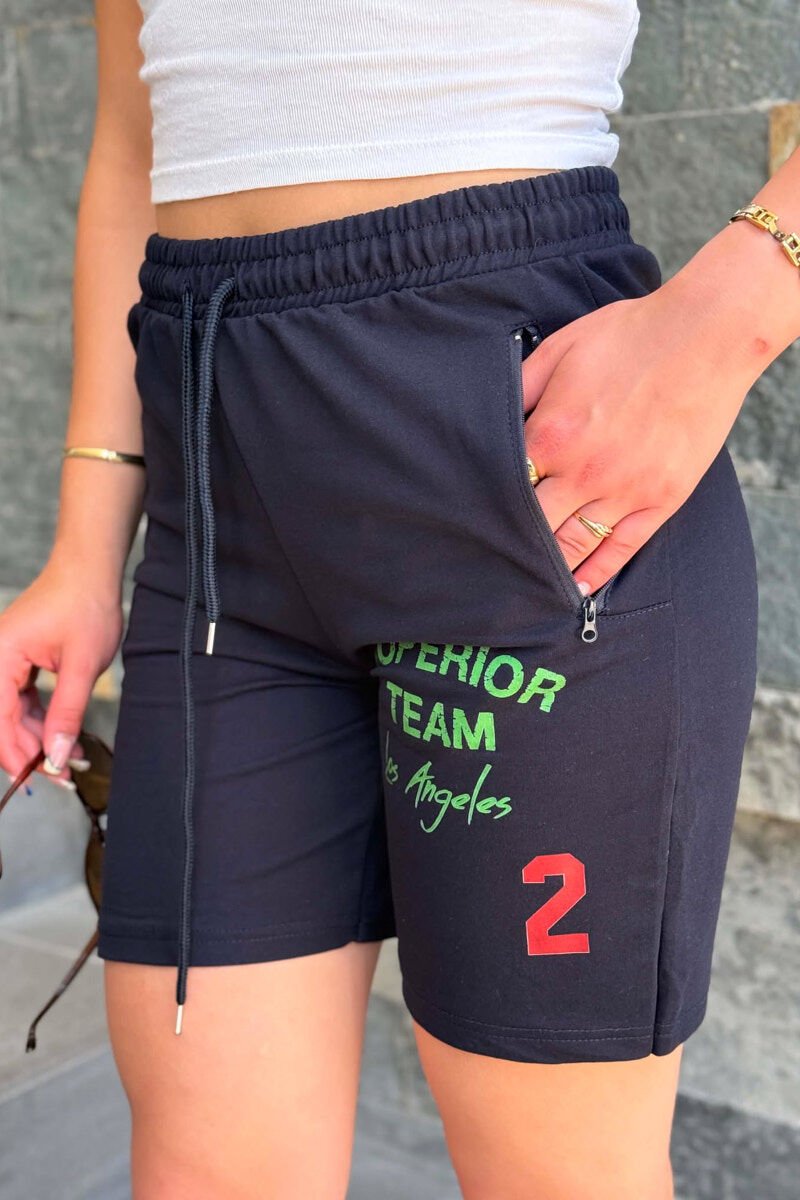 WRITTINGS ONE COLOR WOMAN SHORT SWEATPANTS DARK BLUE/BEE - 6