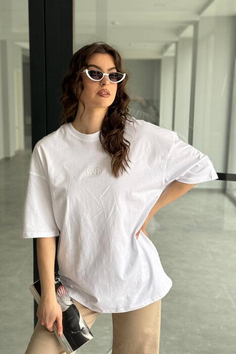 WRITTINGS ONE COLOR WOMAN T-SHIRT WHITE-E BARDHE - KLAUDIO FASHION